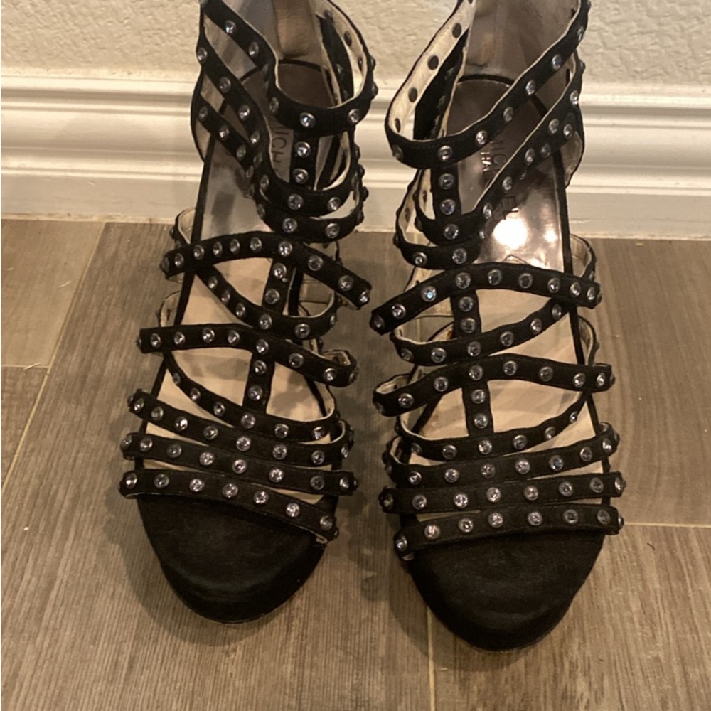 Michael Kors Black Suede Studded Cage Women’s Heel, Sz 9
